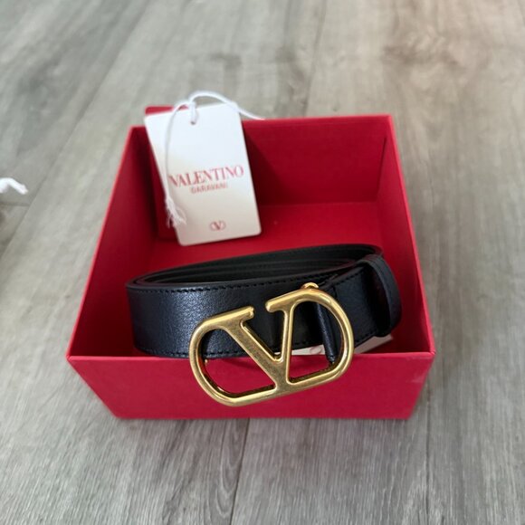 Valentino Black Leather Belt with Gold Design 100cm BRAND NEW - Picture 1 of 5